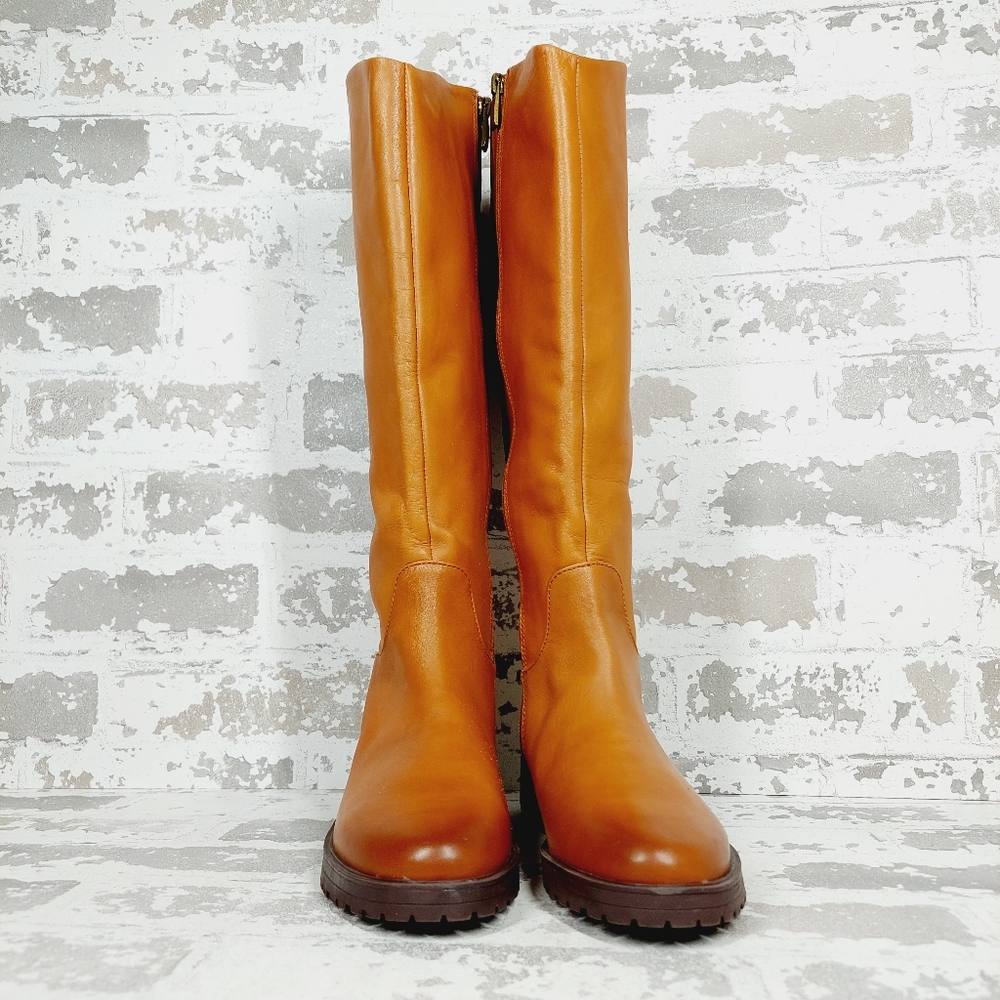 NEW Nordstrom Oliver Brown Leather Slip On Block Heel Riding Boots D211 - Picture 3 of 11